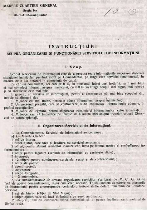 Instrucţiunile asupra organizării şi funcţionării Serviciului de Informaţii